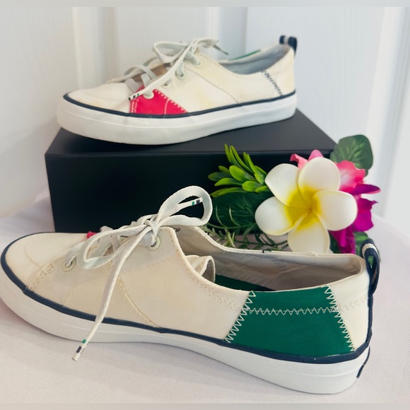 SPERRY ~ White, Green and Pink Colorful Canvas Sneakers size 6 - Picture 1 of 7